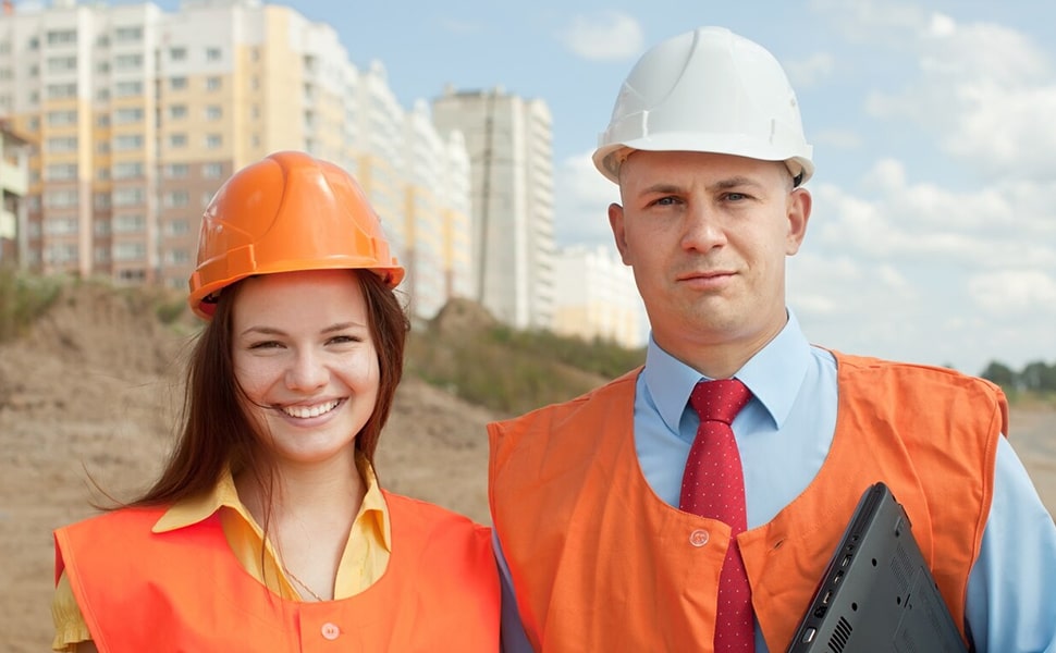 Construction team working on site
