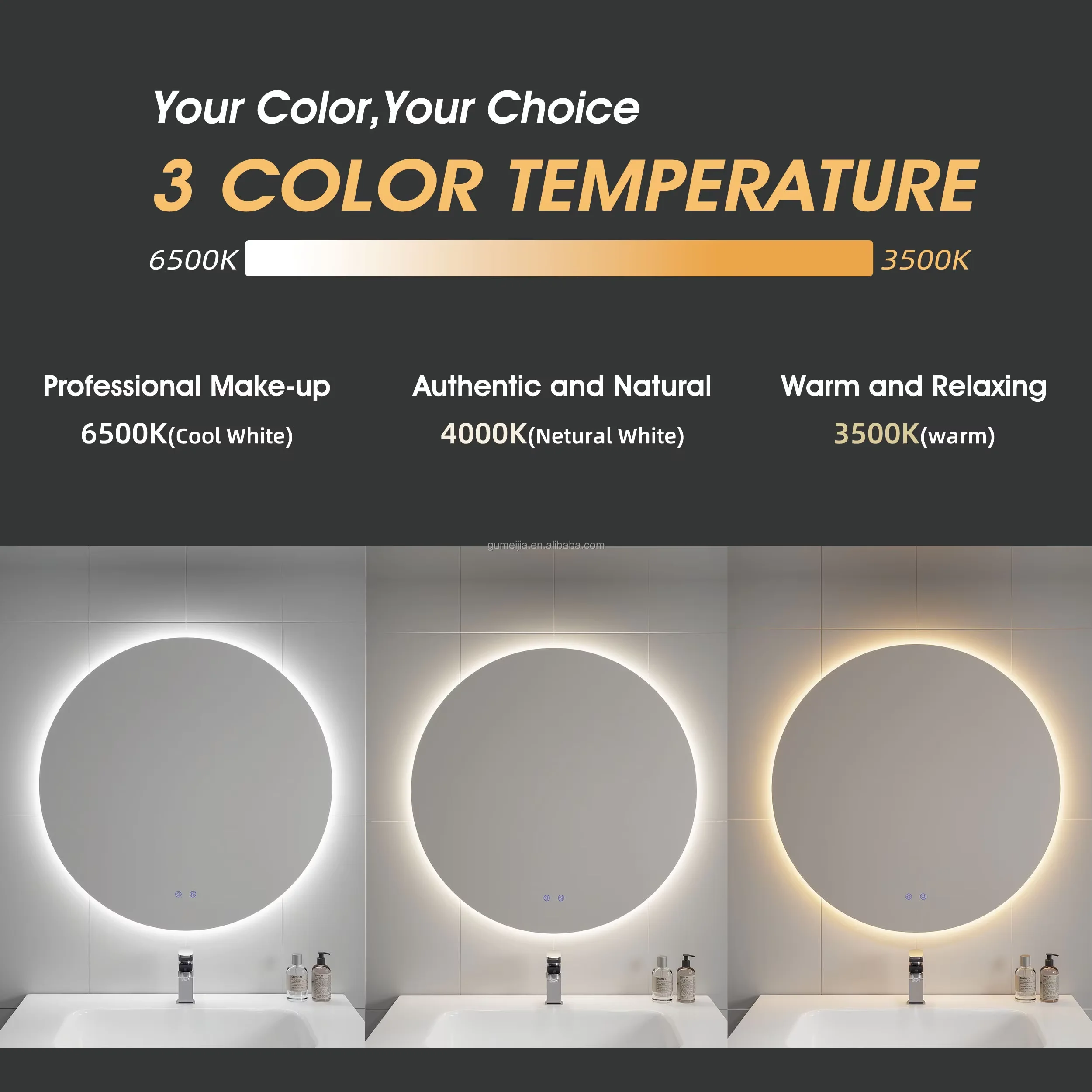 Modern LED Wall Mounted Semi-Circular Asymmetrical Mirror for Salon Hotel Bathroom Bedroom & Living Room Graphic Design Solution - Image 8