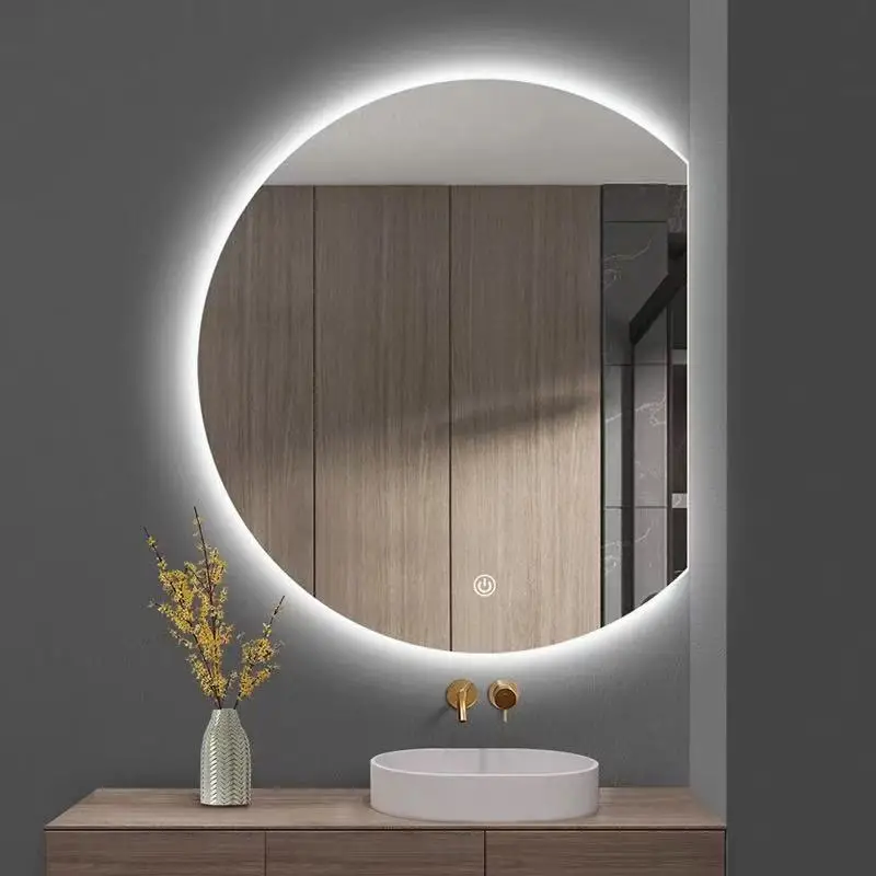 Modern LED Wall Mounted Semi-Circular Asymmetrical Mirror for Salon Hotel Bathroom Bedroom & Living Room Graphic Design Solution - Image 2