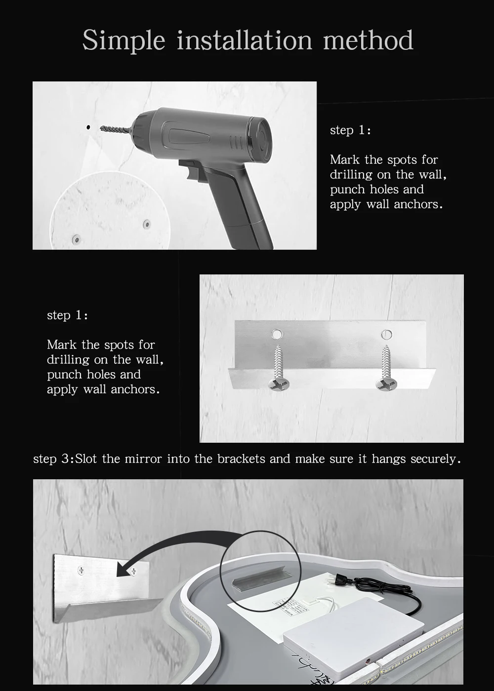 Modern LED Wall Mounted Semi-Circular Asymmetrical Mirror for Salon Hotel Bathroom Bedroom & Living Room Graphic Design Solution - Image 18