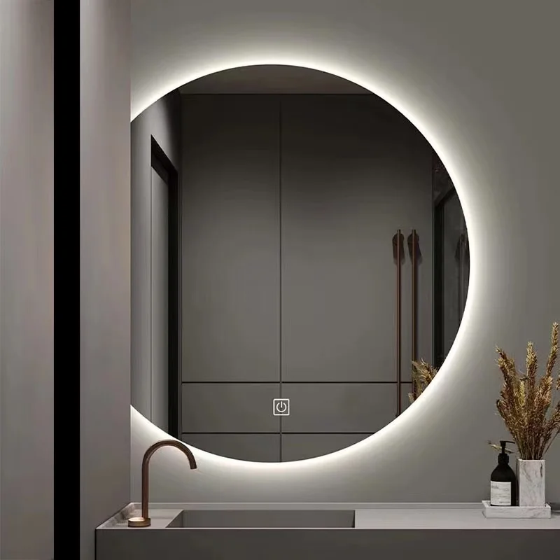 Modern LED Wall Mounted Semi-Circular Asymmetrical Mirror for Salon Hotel Bathroom Bedroom & Living Room Graphic Design Solution - Image 4