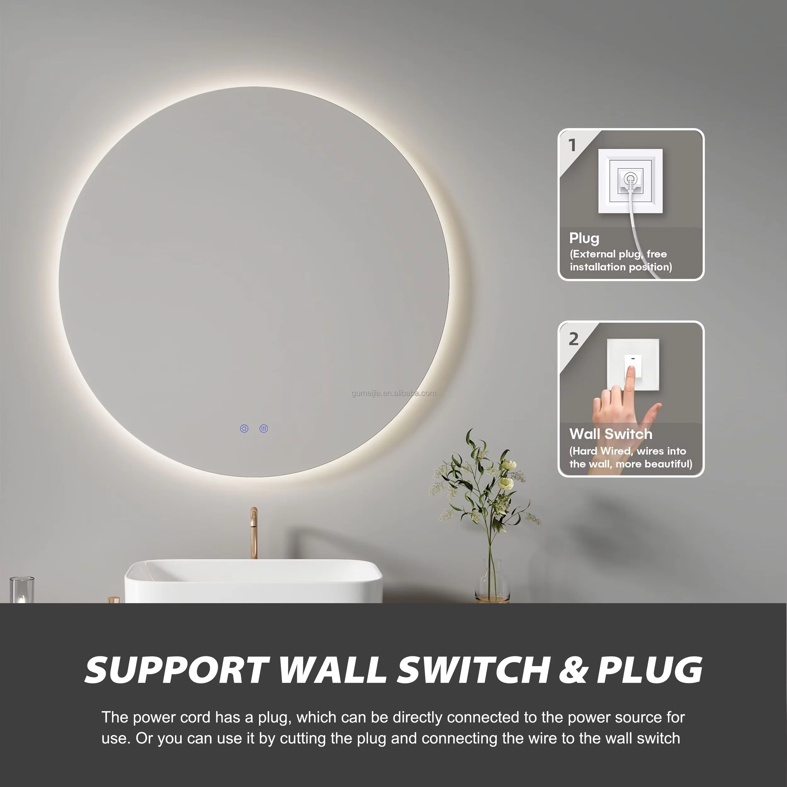 Modern LED Wall Mounted Semi-Circular Asymmetrical Mirror for Salon Hotel Bathroom Bedroom & Living Room Graphic Design Solution - Image 12
