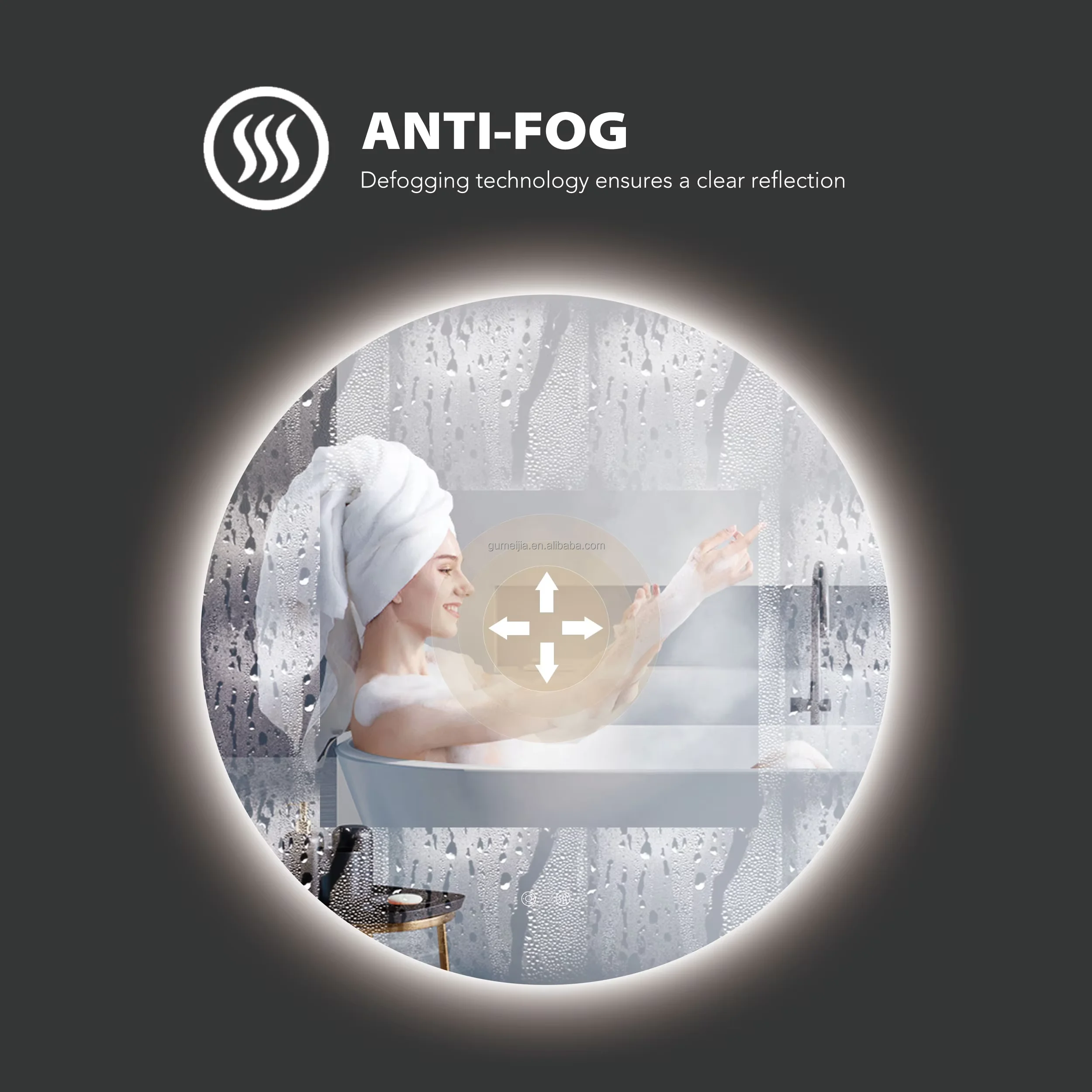 Modern LED Wall Mounted Semi-Circular Asymmetrical Mirror for Salon Hotel Bathroom Bedroom & Living Room Graphic Design Solution - Image 10