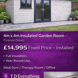 4m x 4m Insulated Garden Room – Purpose (Silver)