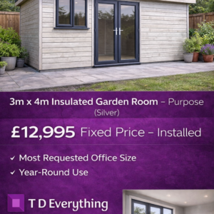 3m x 4m Insulated Garden Room – Purpose (Silver)