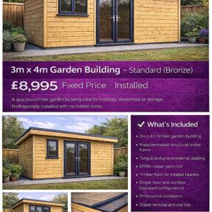 3m x 4m Garden Building – Standard (Bronze)