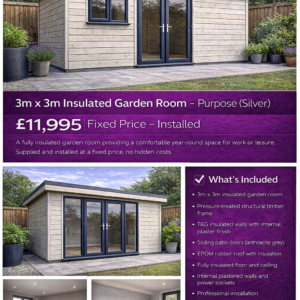 3m x 3m Insulated Garden Room – Purpose (Silver)